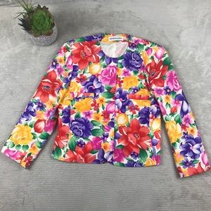Nipon Boutique Vintage Floral 100% Silk Blazer